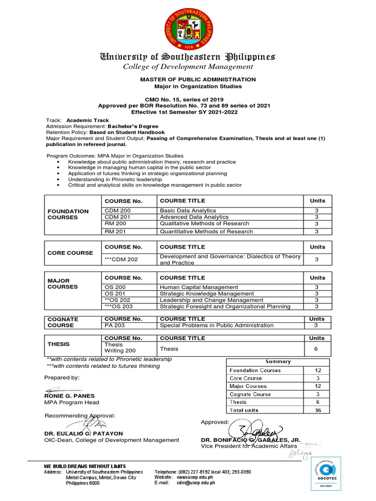 MPA Program Overview at USEP | PDF | Thesis | Public Administration