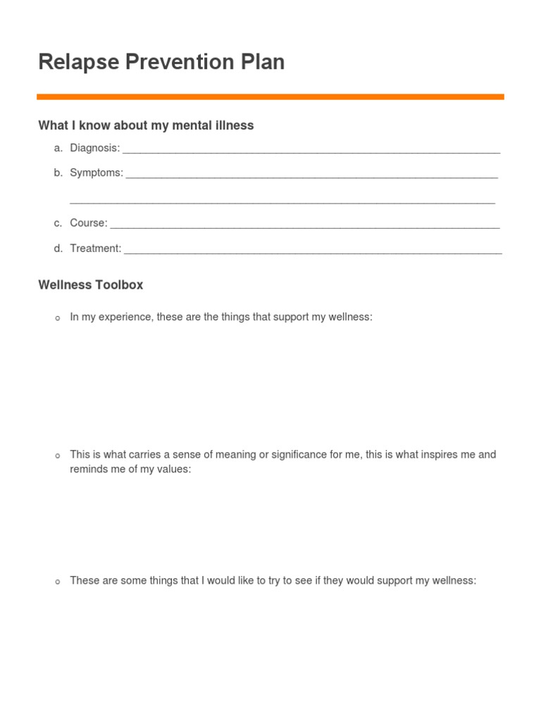 Relapse Prevention Plan PDF Thought Relapse