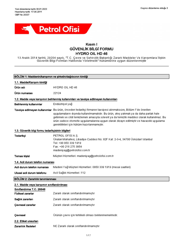 Hydro Oil HD 46 MSDS PDF