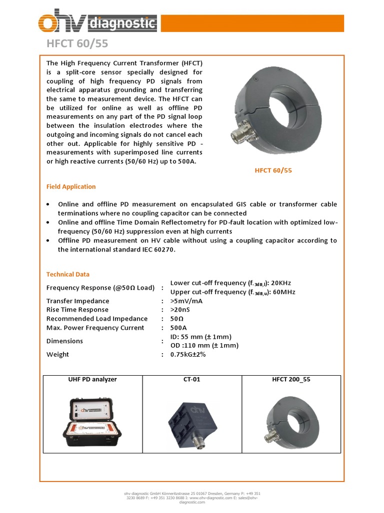 HFCT 60/55 High-Frequency Sensor Overview | PDF | Technology & Engineering