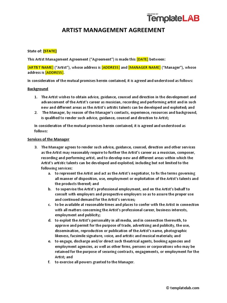 Artist Management Agreement Overview | PDF | Breach Of Contract | Expense