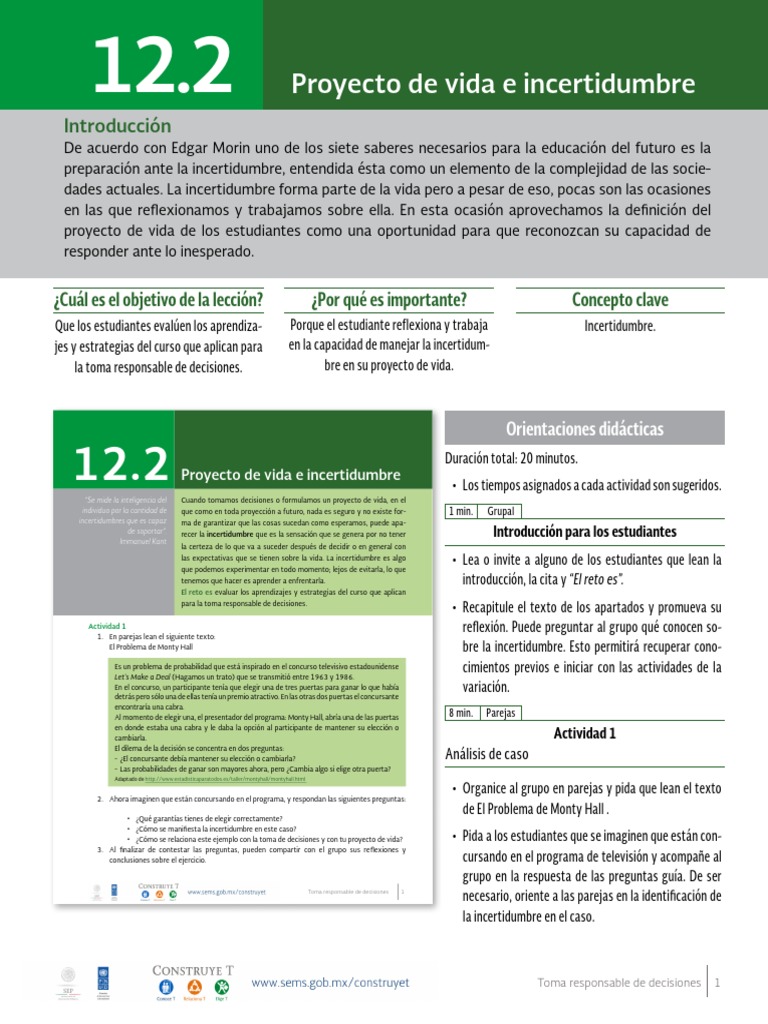 Proyecto de Vida y Manejo de Incertidumbre | PDF | Crecimiento personal ...