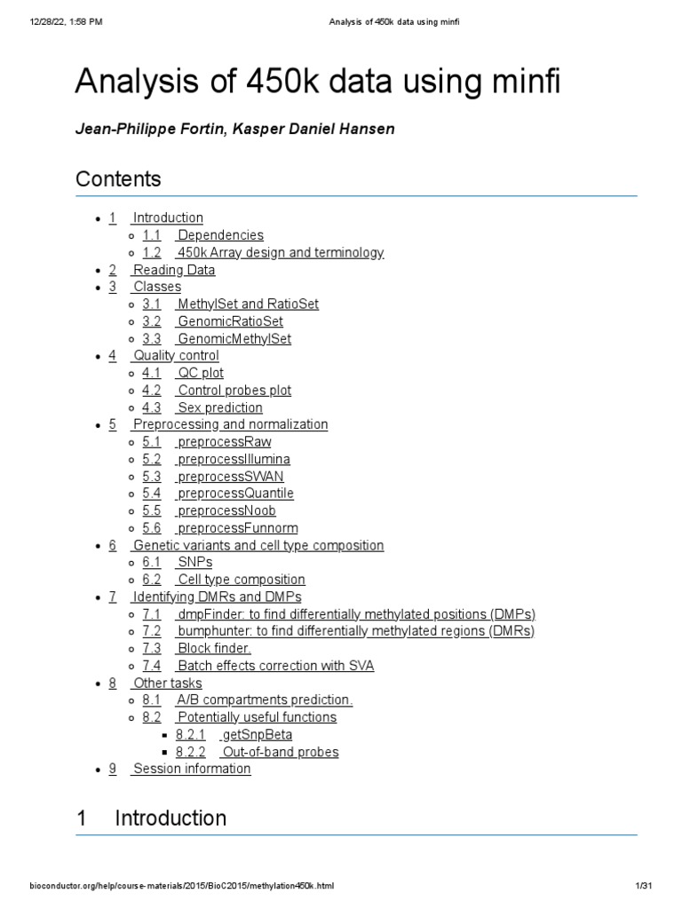 450k Data Analysis with minfi Guide | PDF | Dna Methylation | Single ...