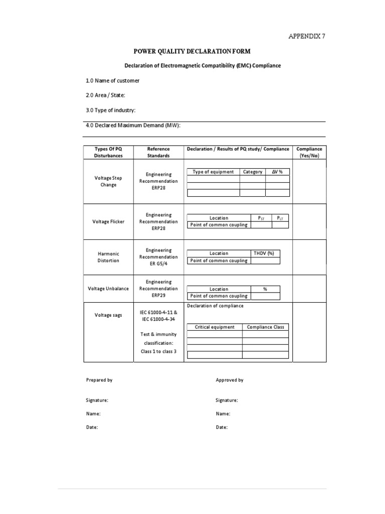 Power Quality Declaration Form | PDF