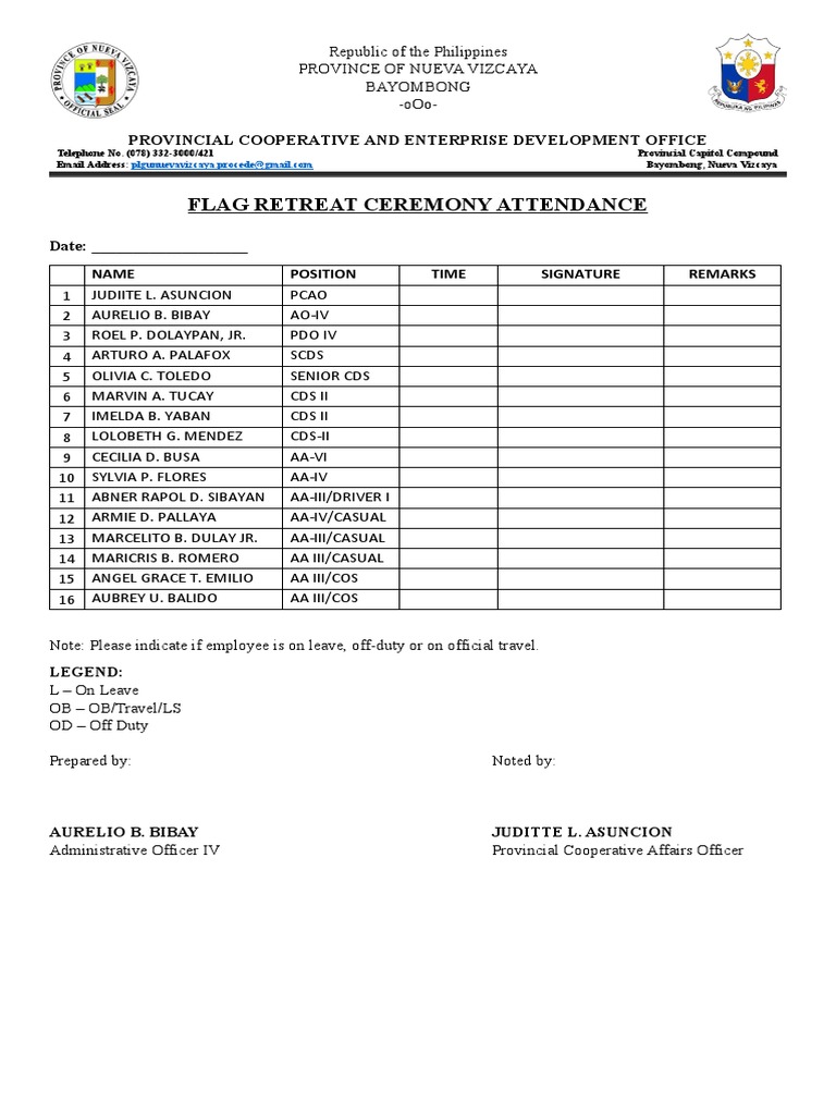 Flag Retreat Ceremony Attendance PDF