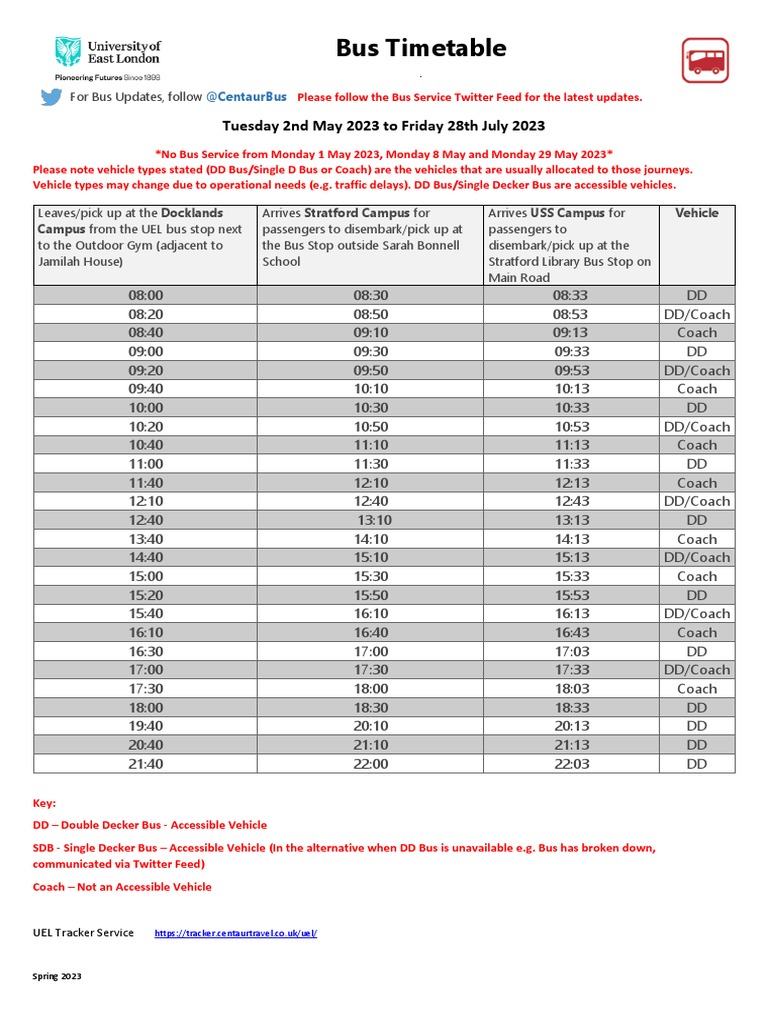 Uel Bus Timetable Summer 2023 | PDF | Bus | Motor Vehicle