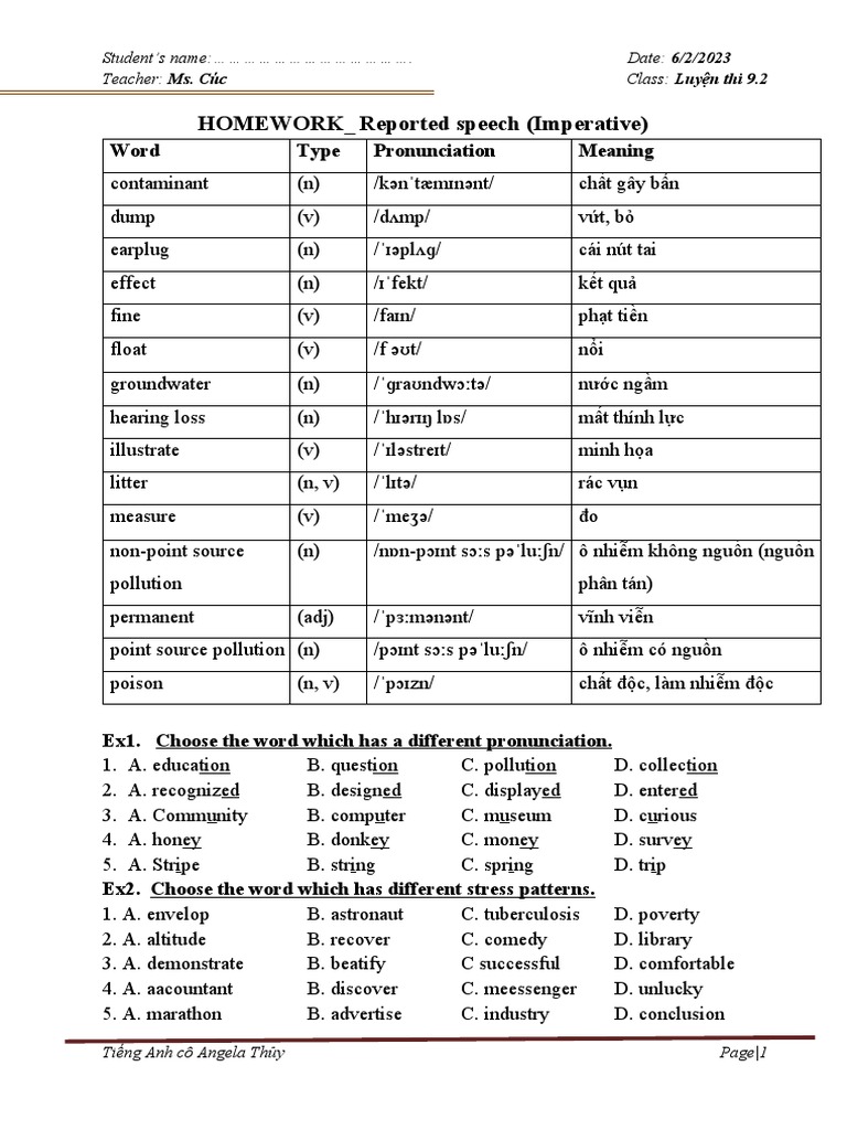 Reported Speech Homework Exercises | PDF | Language Arts & Discipline | Art