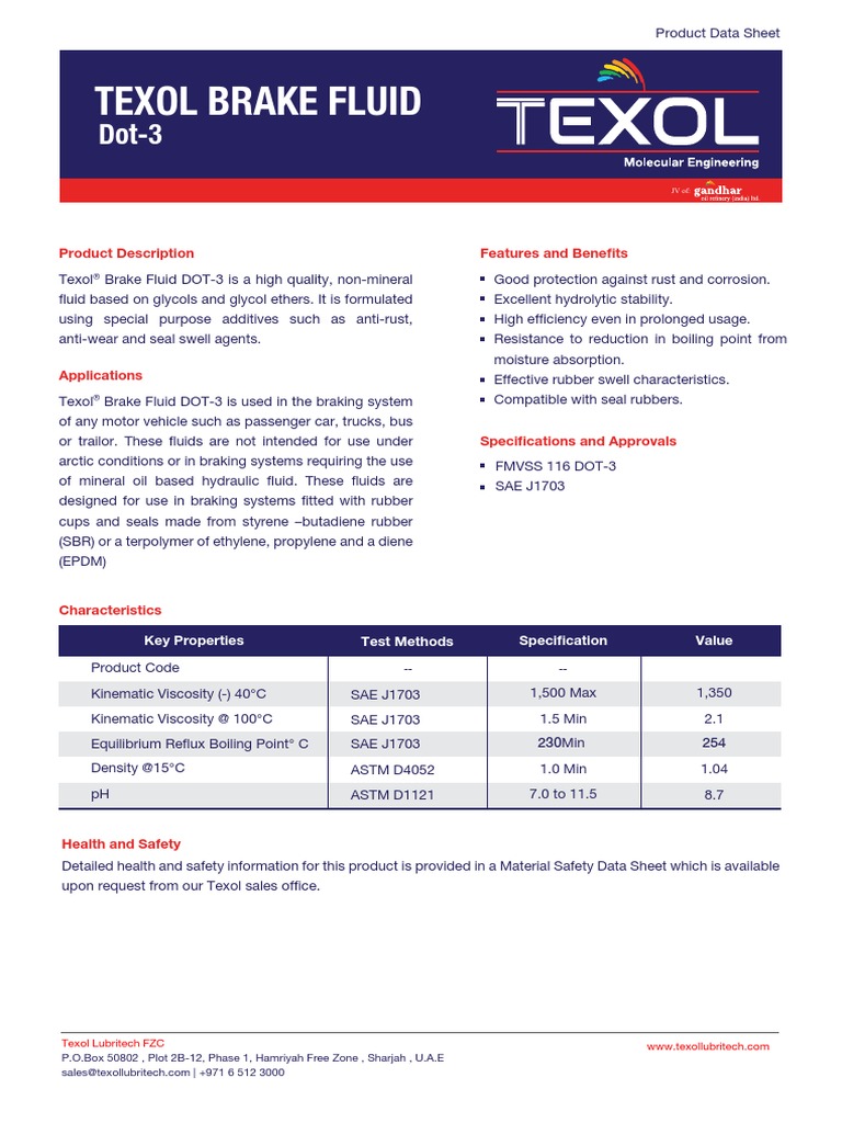 Texol Brake Fluid Dot 3 | PDF | Materials | Chemistry