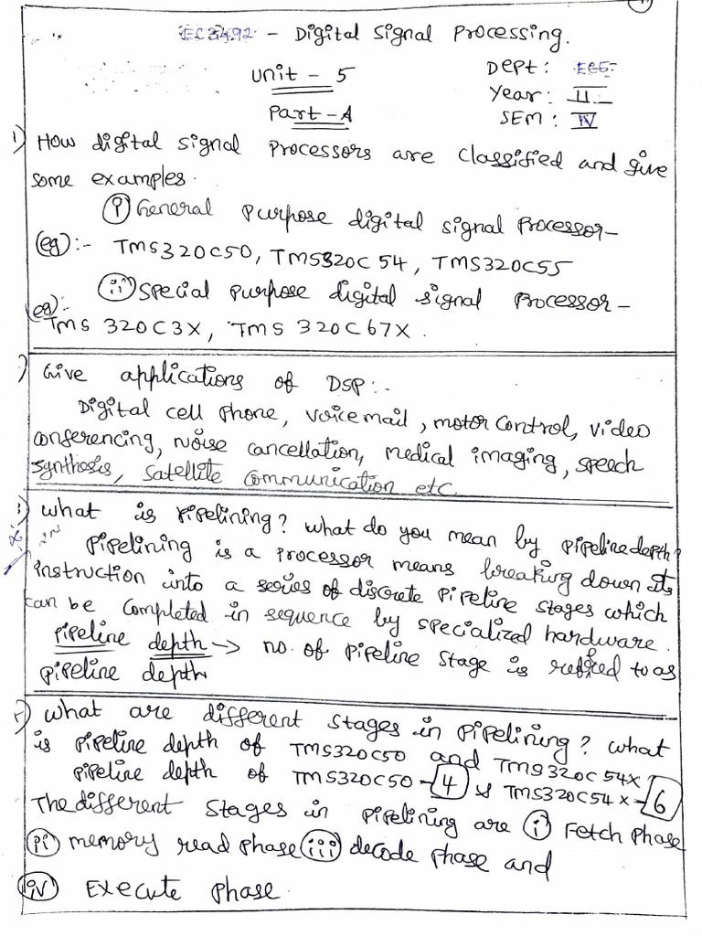 Ec3492 DSP Unit V Handwritten Notes | PDF