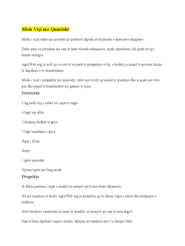 Mish Viçi Me Qumësht PDF