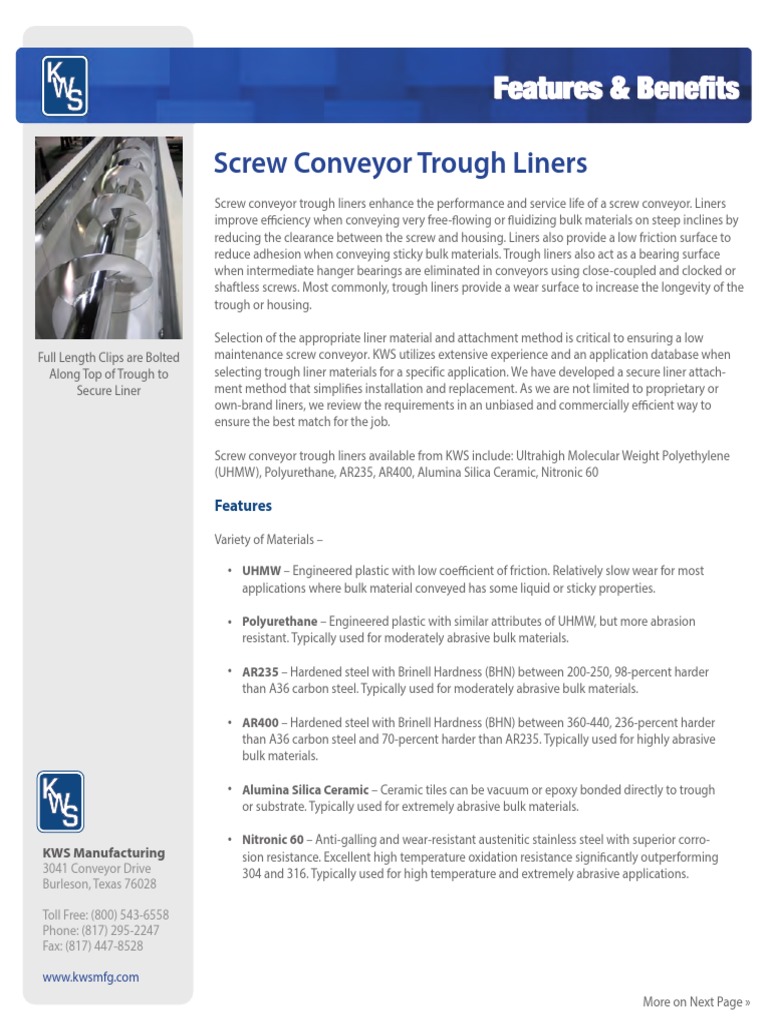 Fb Screw Conveyor Trough Liners Pdf Screw Steel