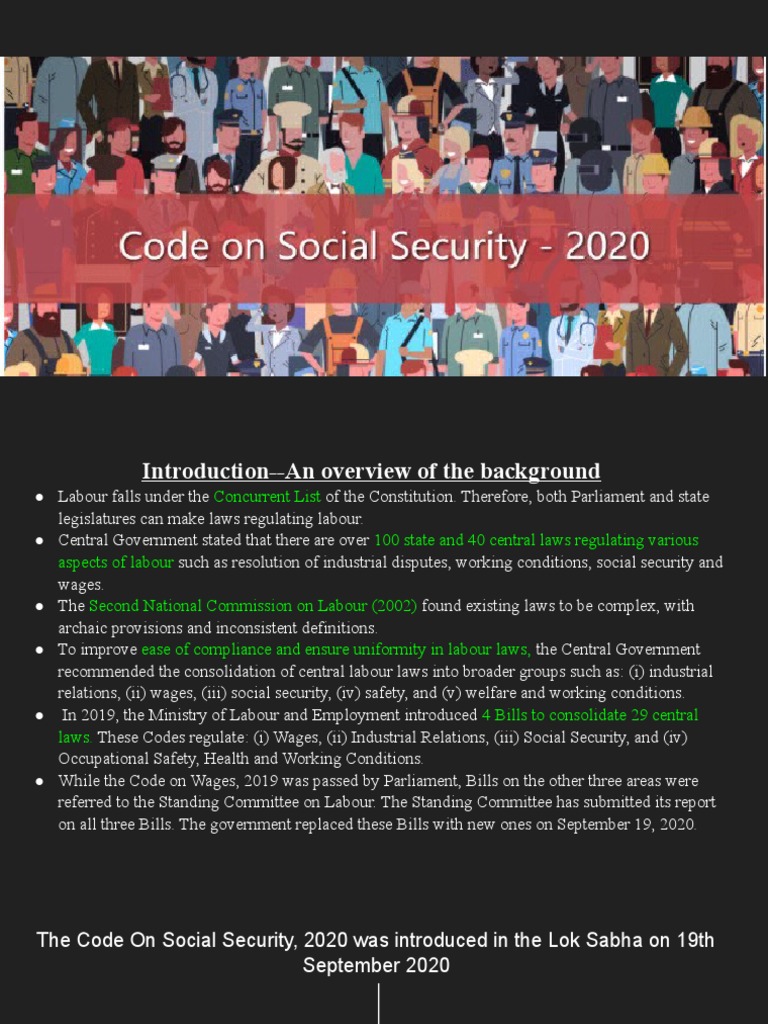 Overview of the 2020 Social Security Code | PDF | Employment | Welfare