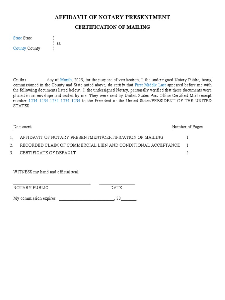 Affidavit of Notary Presentment | PDF