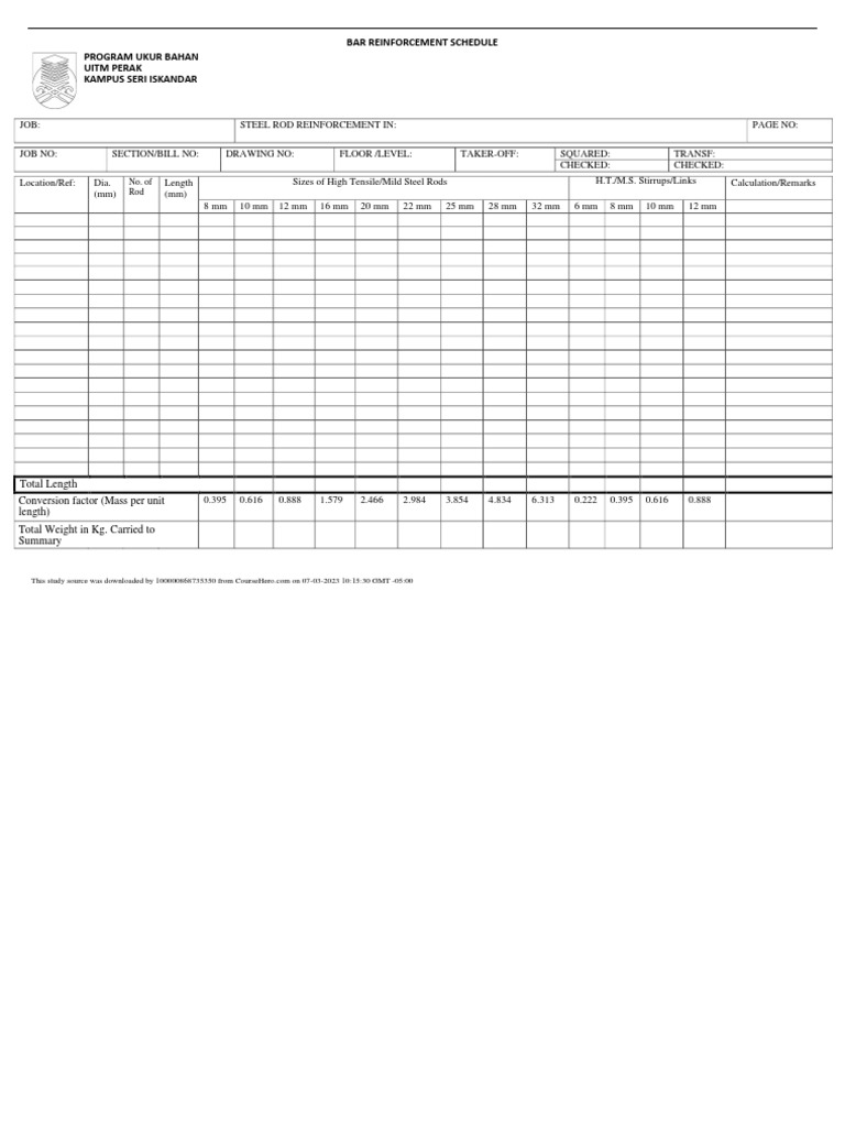 Bar reinforcement schedule 1 pdf