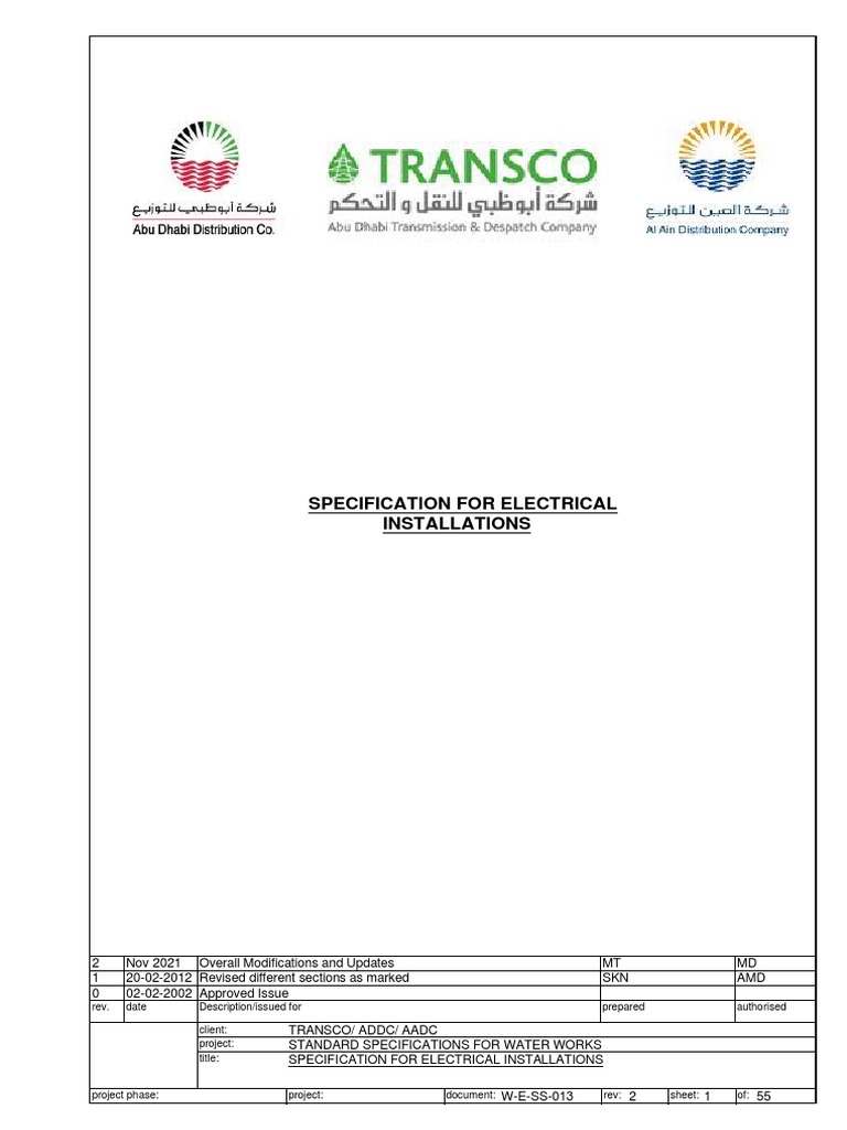 Specification For Electrical Installations: Rev. Date Description ...