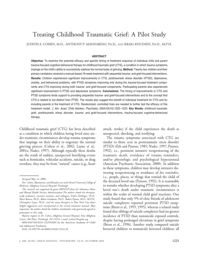 treating-childhood-traumatic-grief-a-pilot-study-pdf-psychological
