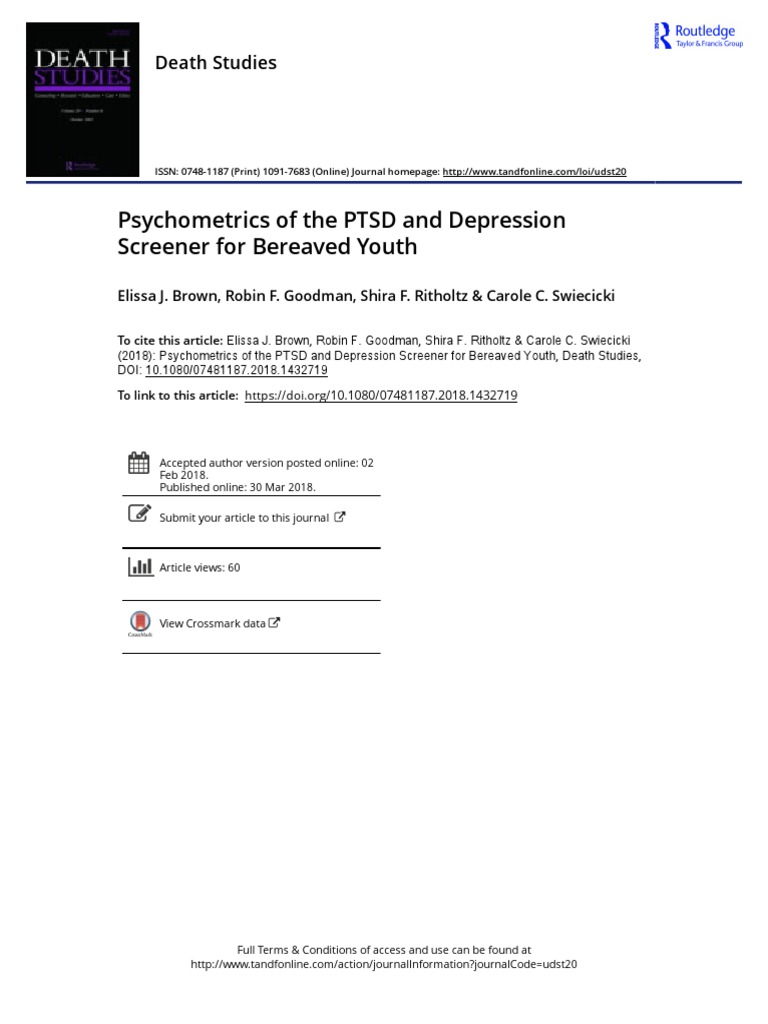 Psychometrics of The PTSD and Depression Screener For Bereaved Youth ...