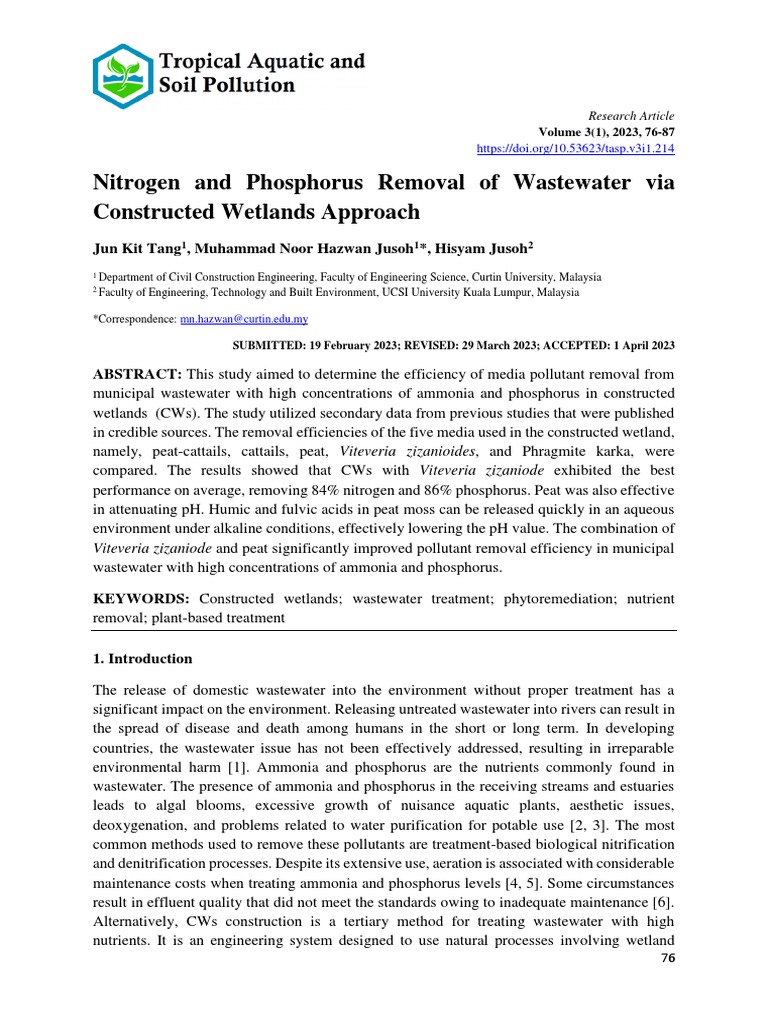 Nitrogen and Phosphorus Removal of Wastewater Via | PDF | Sewage ...