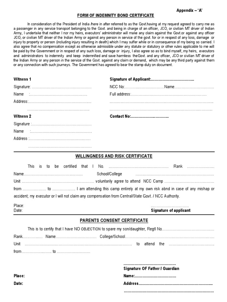 NCC Camp Indemnity and Risk Form | PDF | Indemnity | Justice