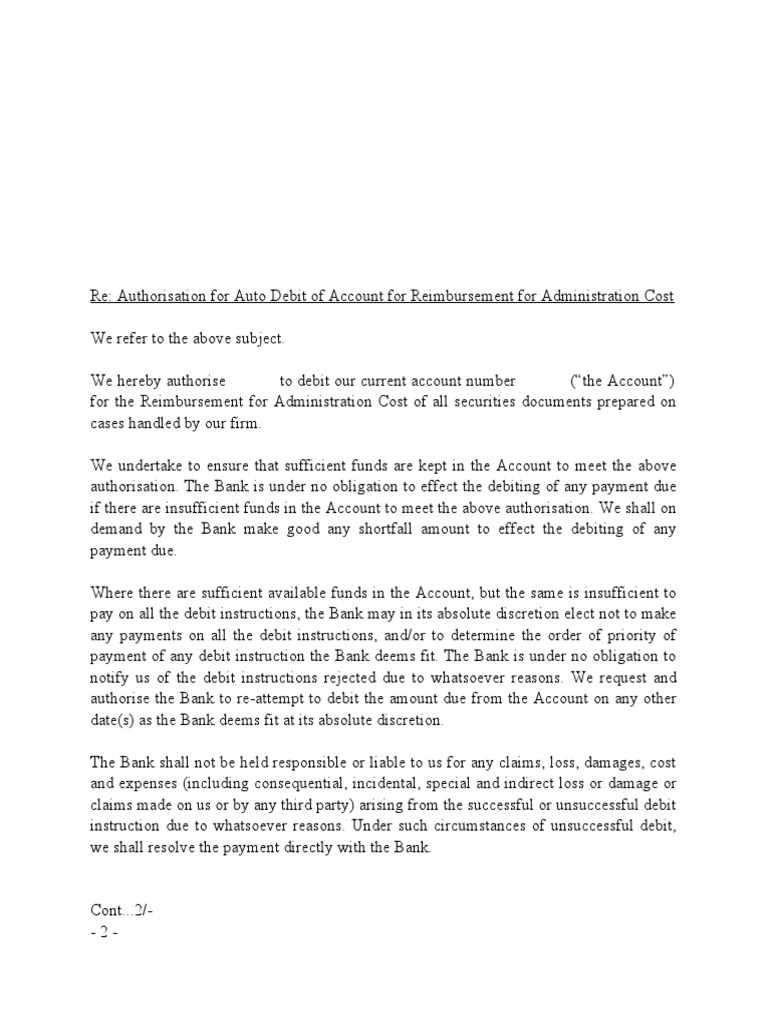 Letter Of Authorisation PDF Debit Card Banks