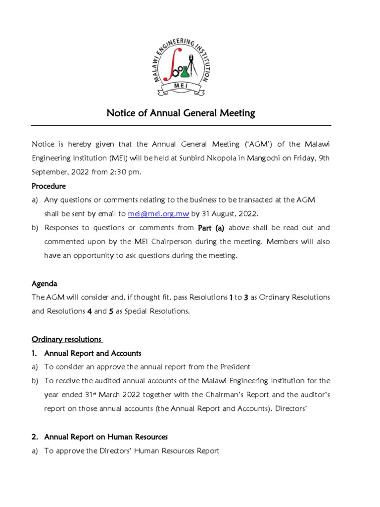 Notice of Annual General Meeting 2022 | PDF | Business | Technology ...