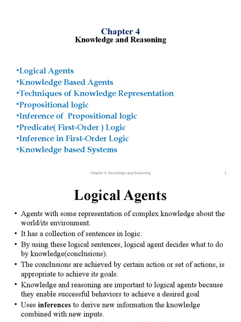 Chapter 4 knowledge and reasoning pdf logic first order logic