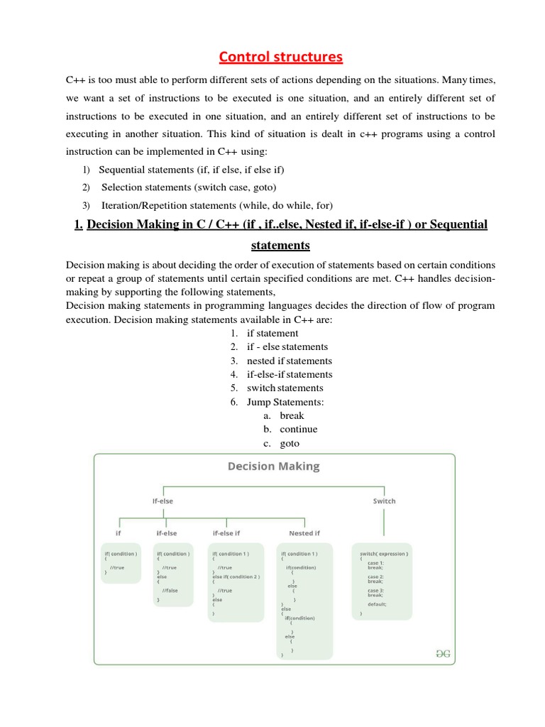 Control Structures-Unit 2 | PDF | Control Flow | C++