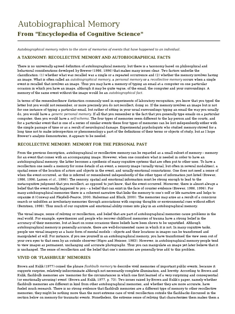 Understanding Autobiographical Memory | PDF | Memory | Psychological Trauma