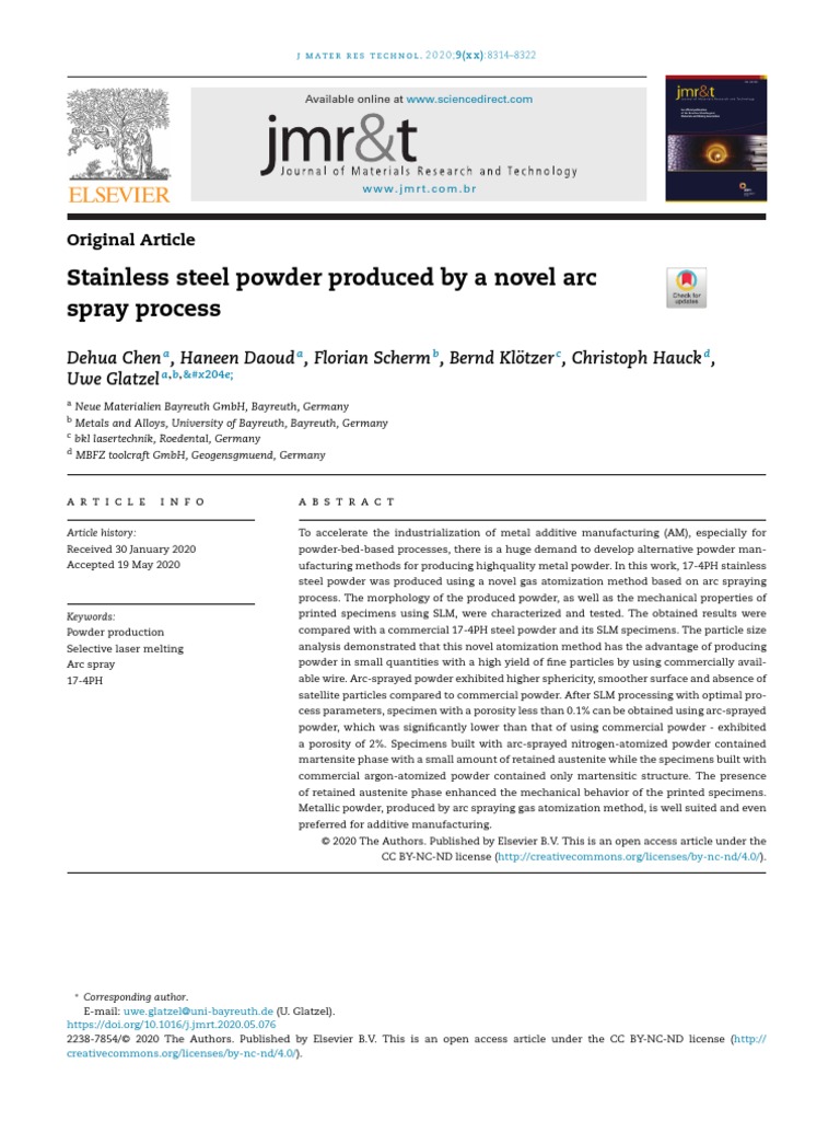 Arc-Sprayed Stainless Steel Powder Production | PDF | Porosity ...