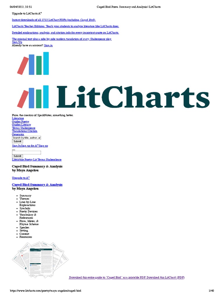 Caged Bird Poem Summary and Analysis PDF Metre (Poetry) Poetry