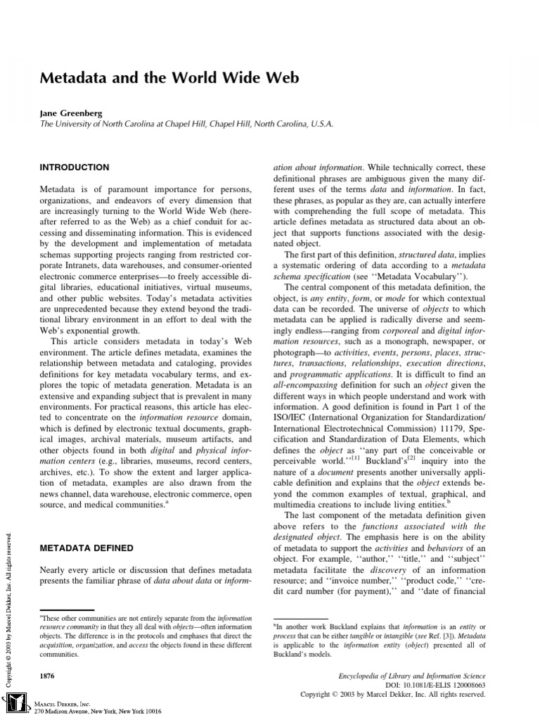 Metadata and The World Wide Web Citeseerx - 59eccd5d1723ddea75f92526 ...