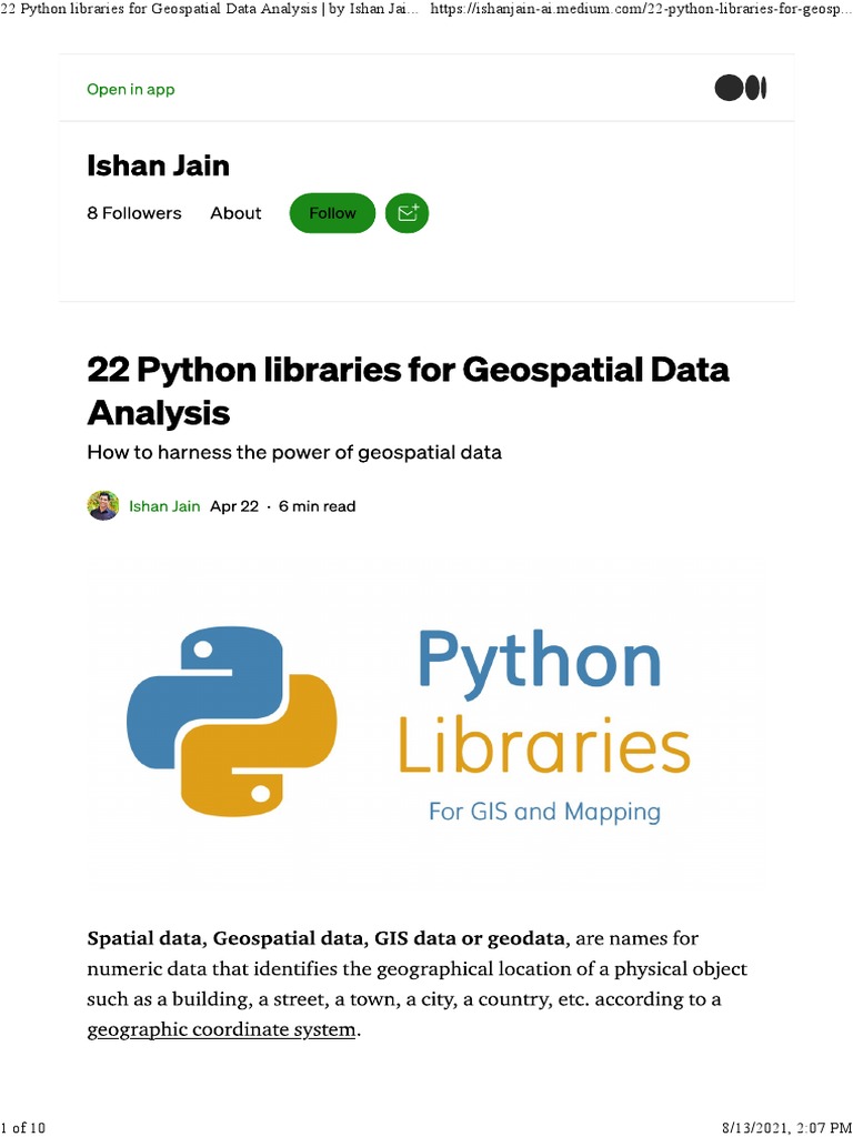 22 Python Libraries for Geospatial Data Analysis | PDF | Data | Computing