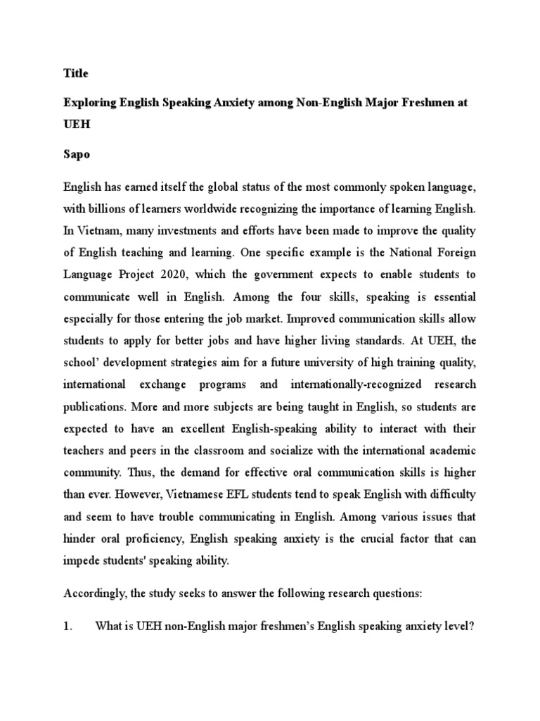 English Speaking Anxiety in UEH Freshmen | PDF | Teachers | Anxiety