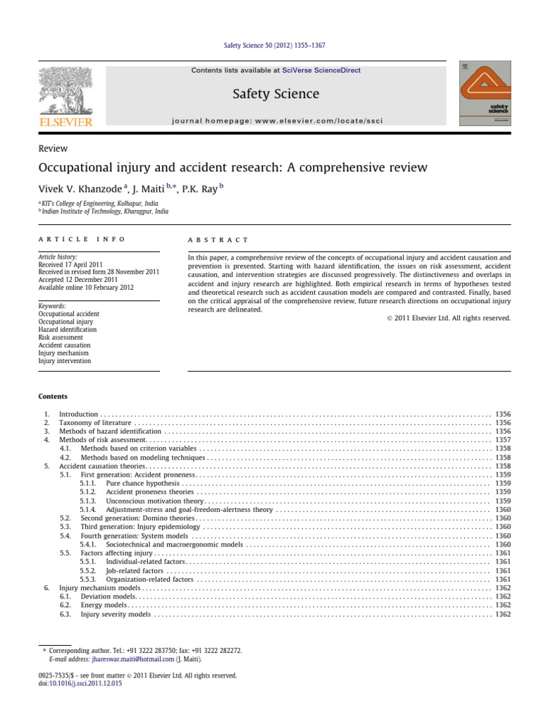 Occupational Injury and Accident Research A Comprehensive Review | PDF ...
