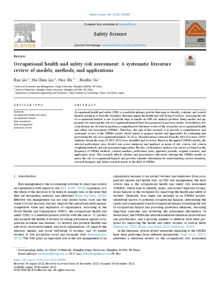 OHS Risk Assessment: A Systematic Review | PDF | Risk | Occupational ...