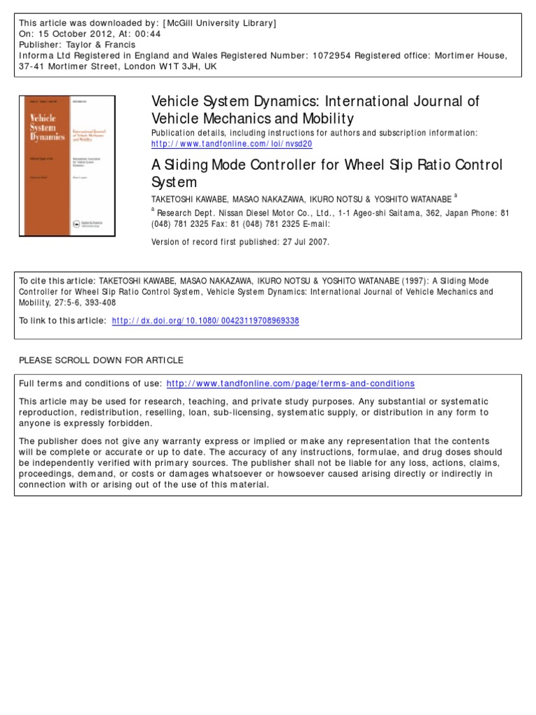 Vehicle System Dynamics International Journal of Vehicle Mechanics and