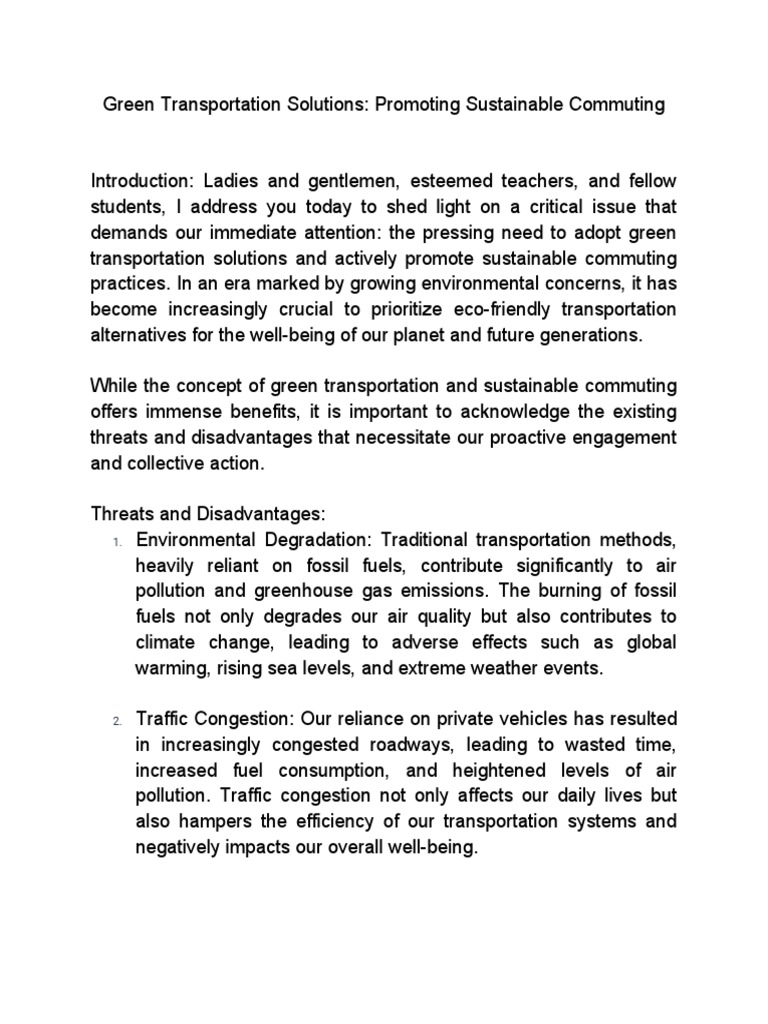 Green transportation solutions promoting sustainable commuting pdf