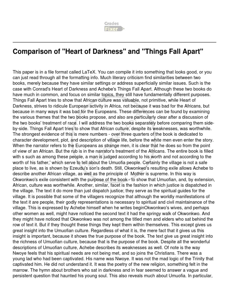 Comparison of Heart of Darkness and Things Fall Apart PDF Heart Of