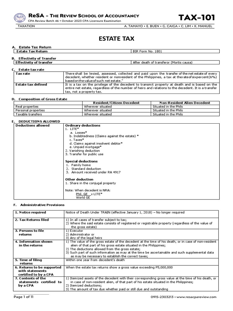 TAX-101 (Estate Tax) | PDF | Estate Tax In The United States | Stocks