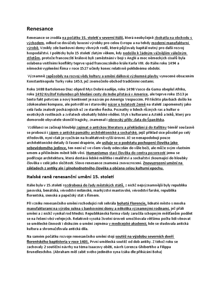 Renesance Úvod A Raná Renesance V Itálii Obr. | PDF