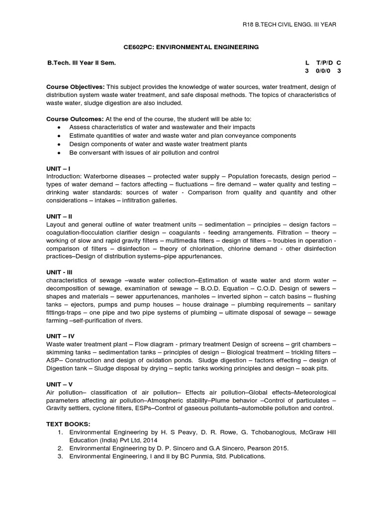 Environmental Engineering Course Overview | PDF | Sewage Treatment ...