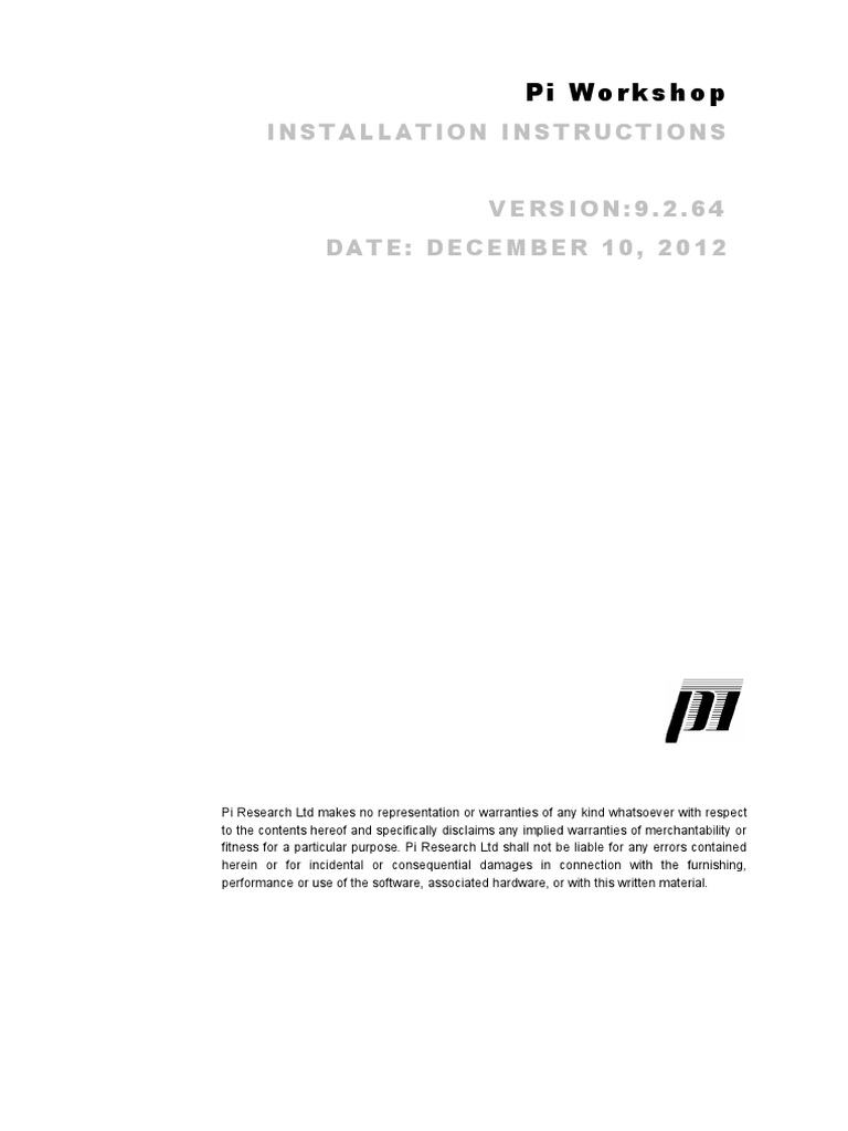 Pi Workshop 9.2.64 Installation Guide | PDF | Installation (Computer ...