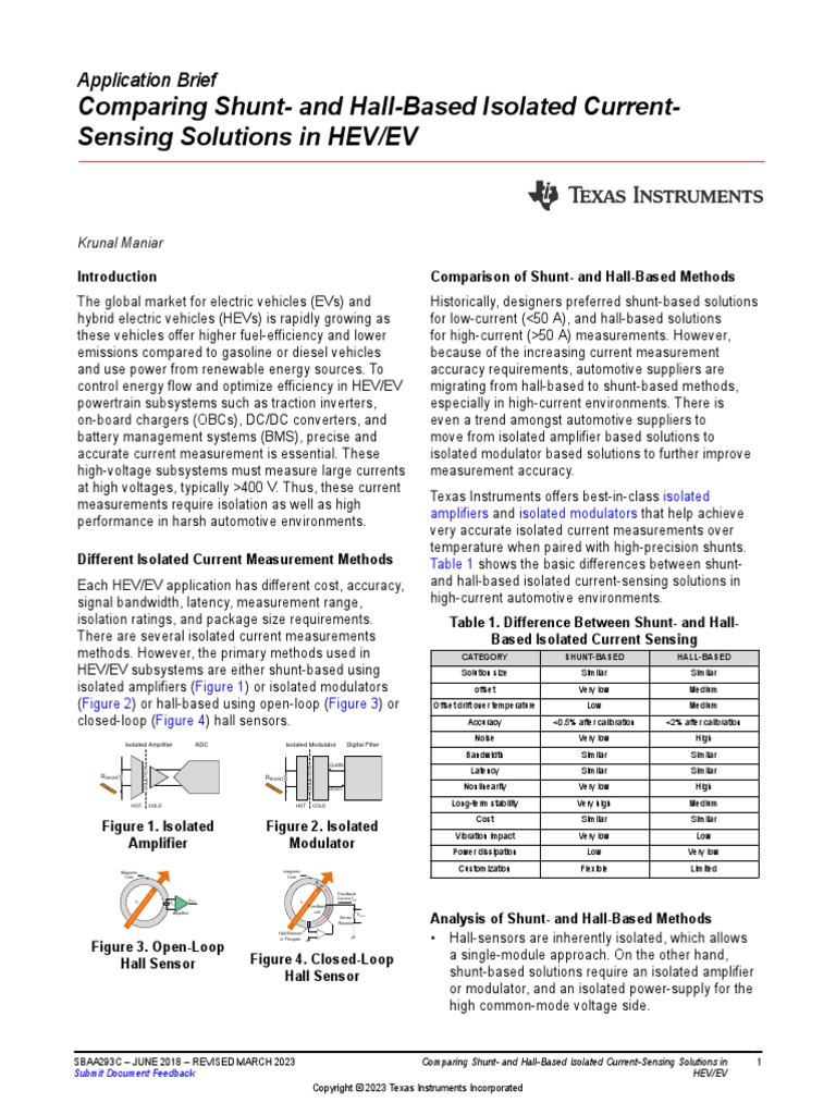 Comparing Shunt and HallBased Isolated CurrentSensing Solutions in