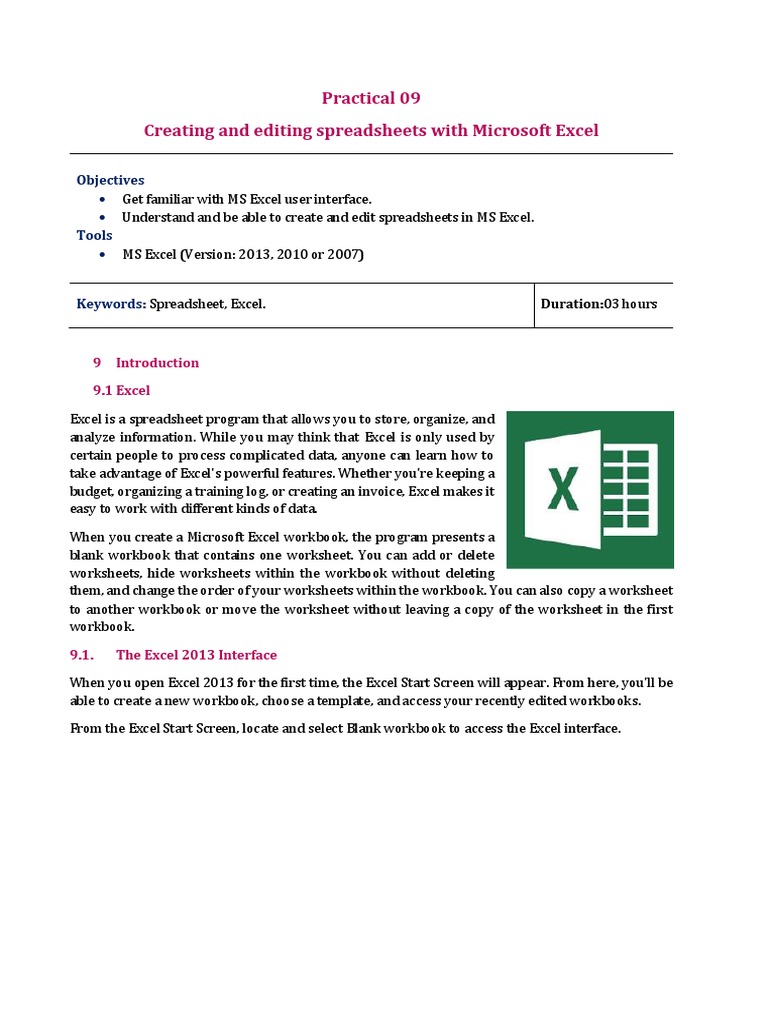Excel Spreadsheet Creation Guide | PDF