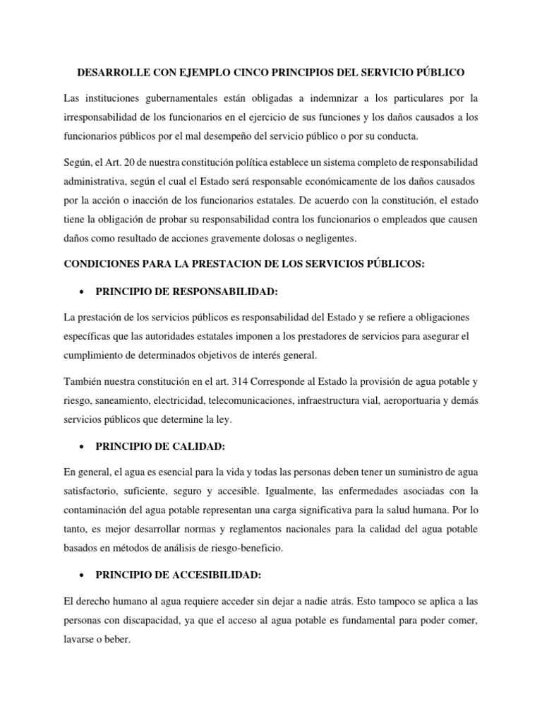 Principios Del Servicio Público Pdf Agua Servicios Públicos