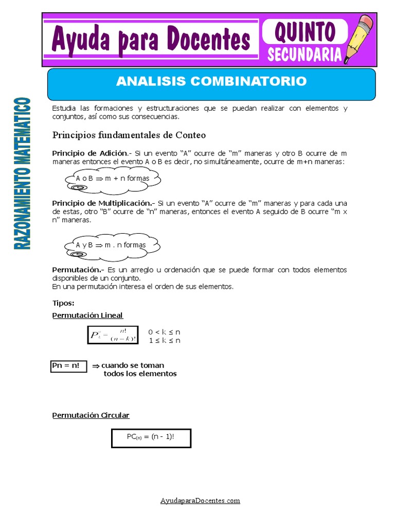 Analisis Combinatorio para Quinto de Secundaria | PDF | Combinatoria ...