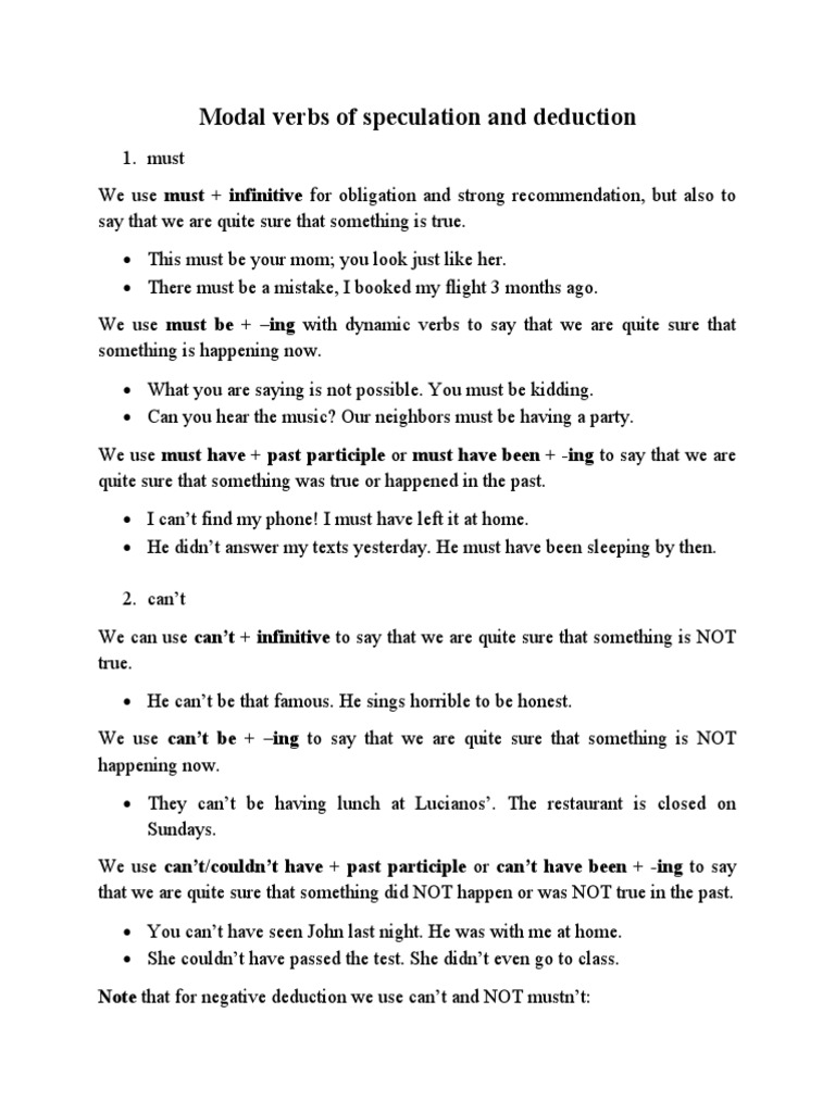 Modal Verbs of Speculation and Deduction 121222 PDF