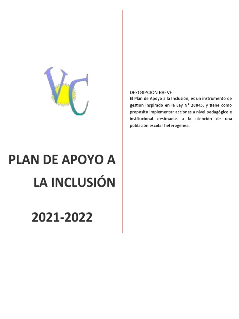 Plan de Apoyo a la Inclusión 2021-2022 | PDF | Inclusión (Educación ...