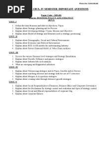 MBA IV Semester Important Questions