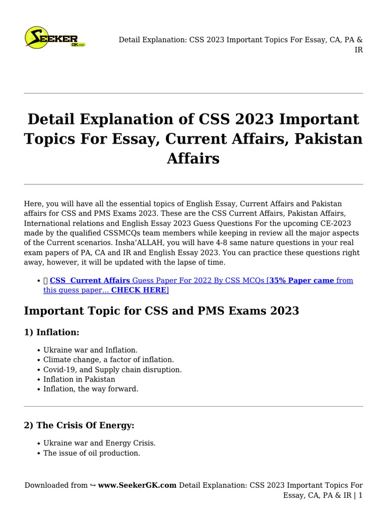 Detail explanation css 2023 important topics for essay ca pa ir